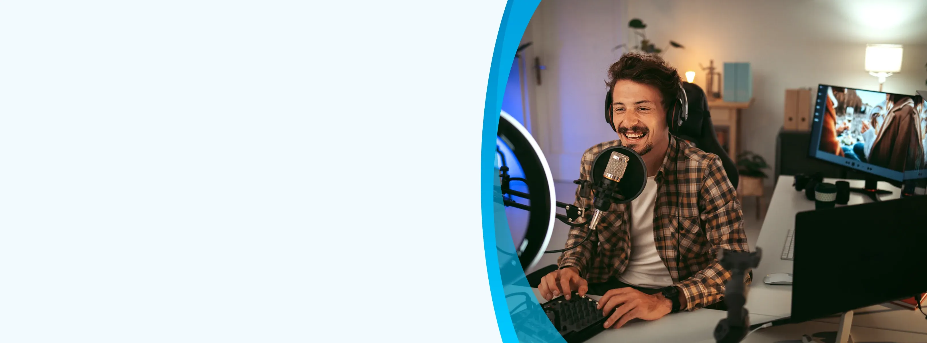 man recording podcast